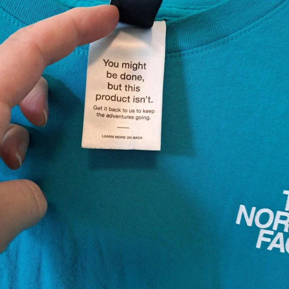 The North Face Mens Circular Design Long Sleeve Logo T-Shirt Teal Blue Large